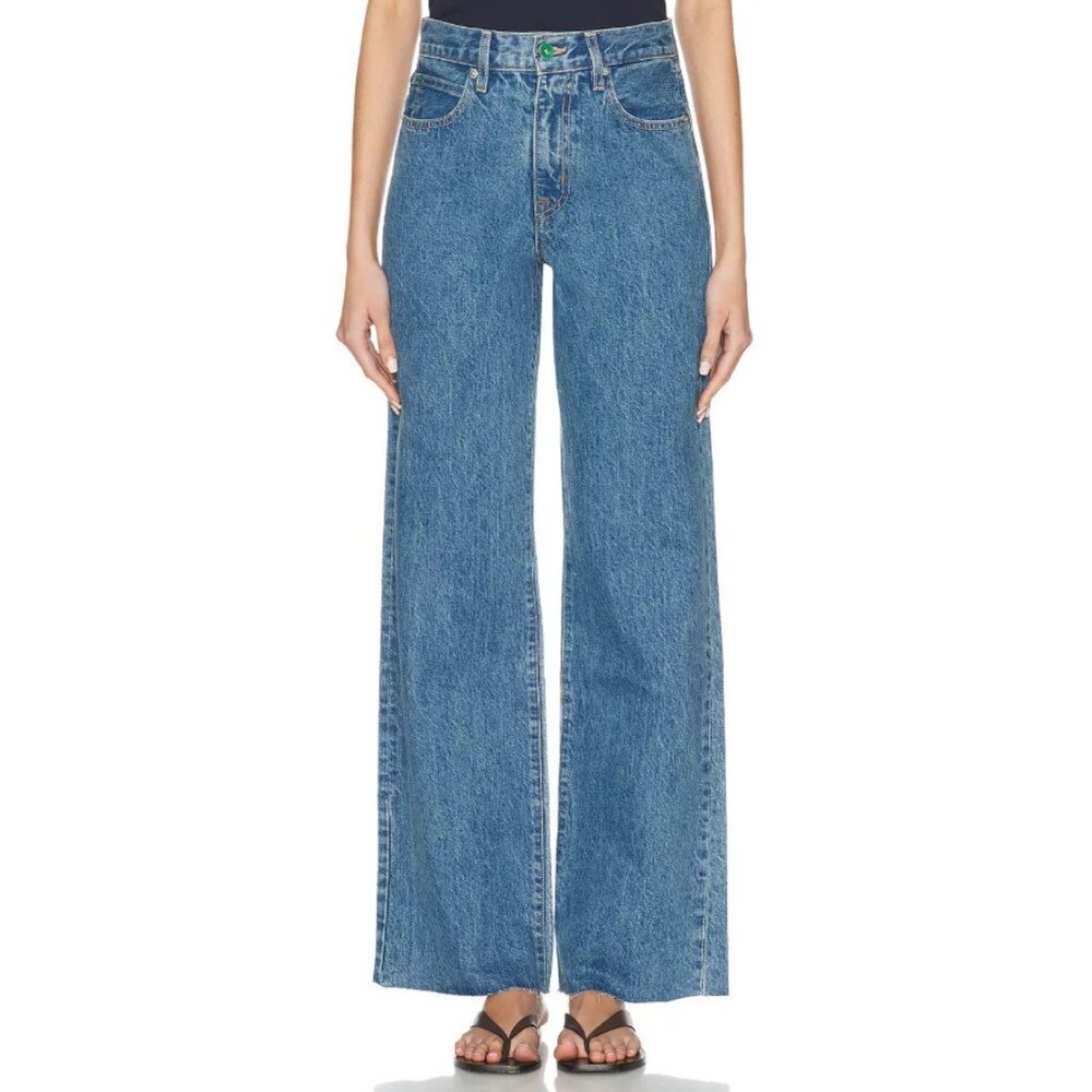 SLVRLAKE Womens Grace Wide Leg Jeans Medium Wash Made In USA Voyage Blue Size 23